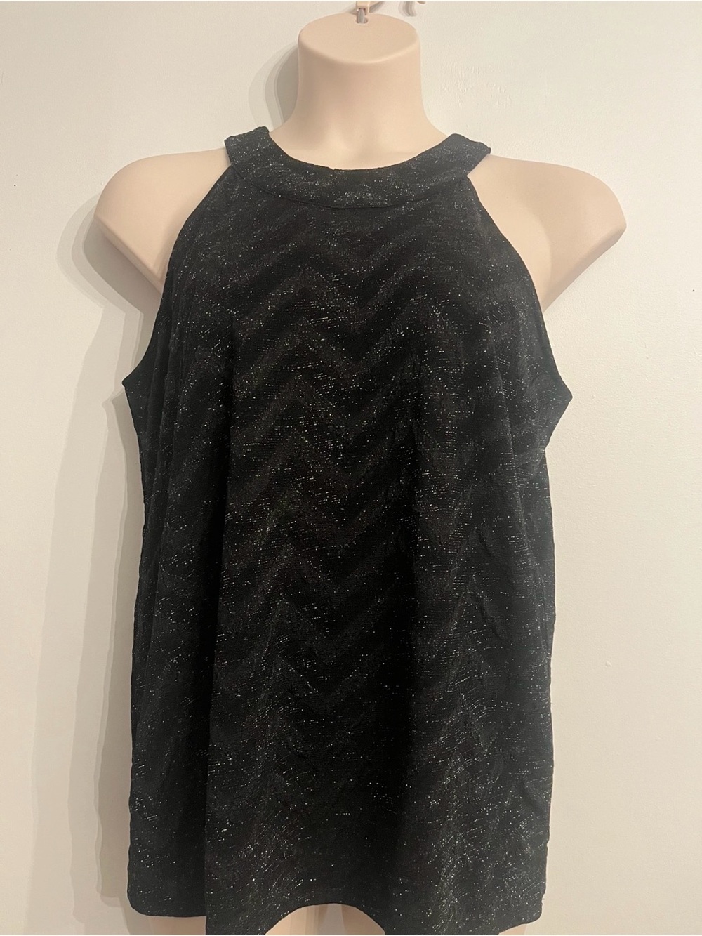 Sleeveless Black Glitter Halter Top